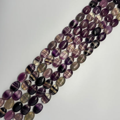 Rainbow Fluorite Polished Oval Gemstone Beads - Purple Base