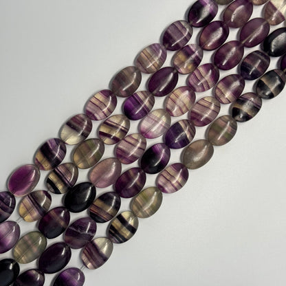 Rainbow Fluorite Polished Oval Gemstone Beads - Purple Base