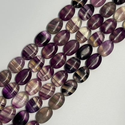 Rainbow Fluorite Polished Oval Gemstone Beads - Purple Base