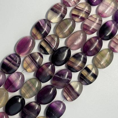 Rainbow Fluorite Polished Oval Gemstone Beads - Purple Base