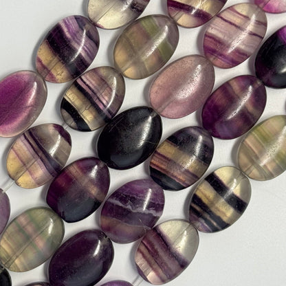 Rainbow Fluorite Polished Oval Gemstone Beads - Purple Base