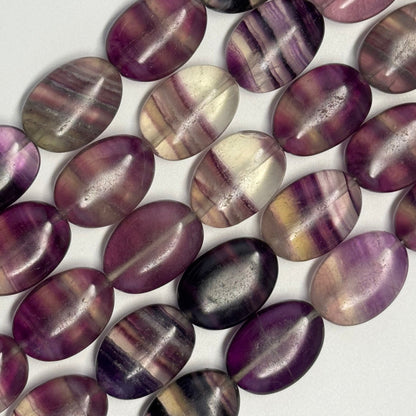 Rainbow Fluorite Polished Oval Gemstone Beads - Purple Base