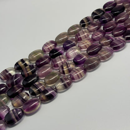 Rainbow Fluorite Polished Oval Gemstone Beads - Purple Base