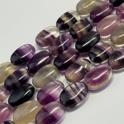 Rainbow Fluorite Polished Oval Gemstone Beads - Purple Base