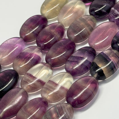 Rainbow Fluorite Polished Oval Gemstone Beads - Purple Base