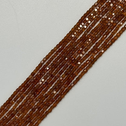Hessonite Garnet Faceted Square Beads