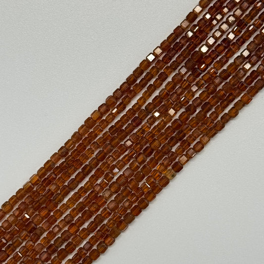 Hessonite Garnet Faceted Square Beads