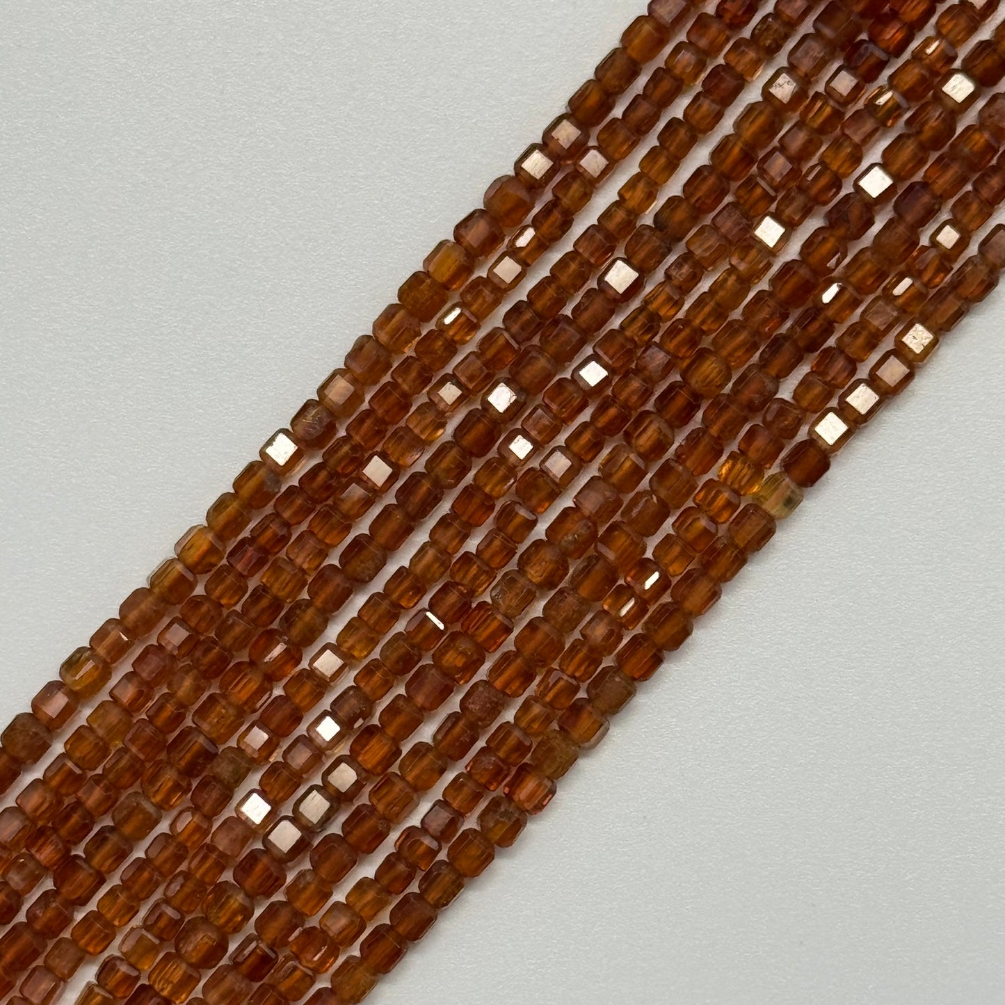 Hessonite Garnet Faceted Square Beads