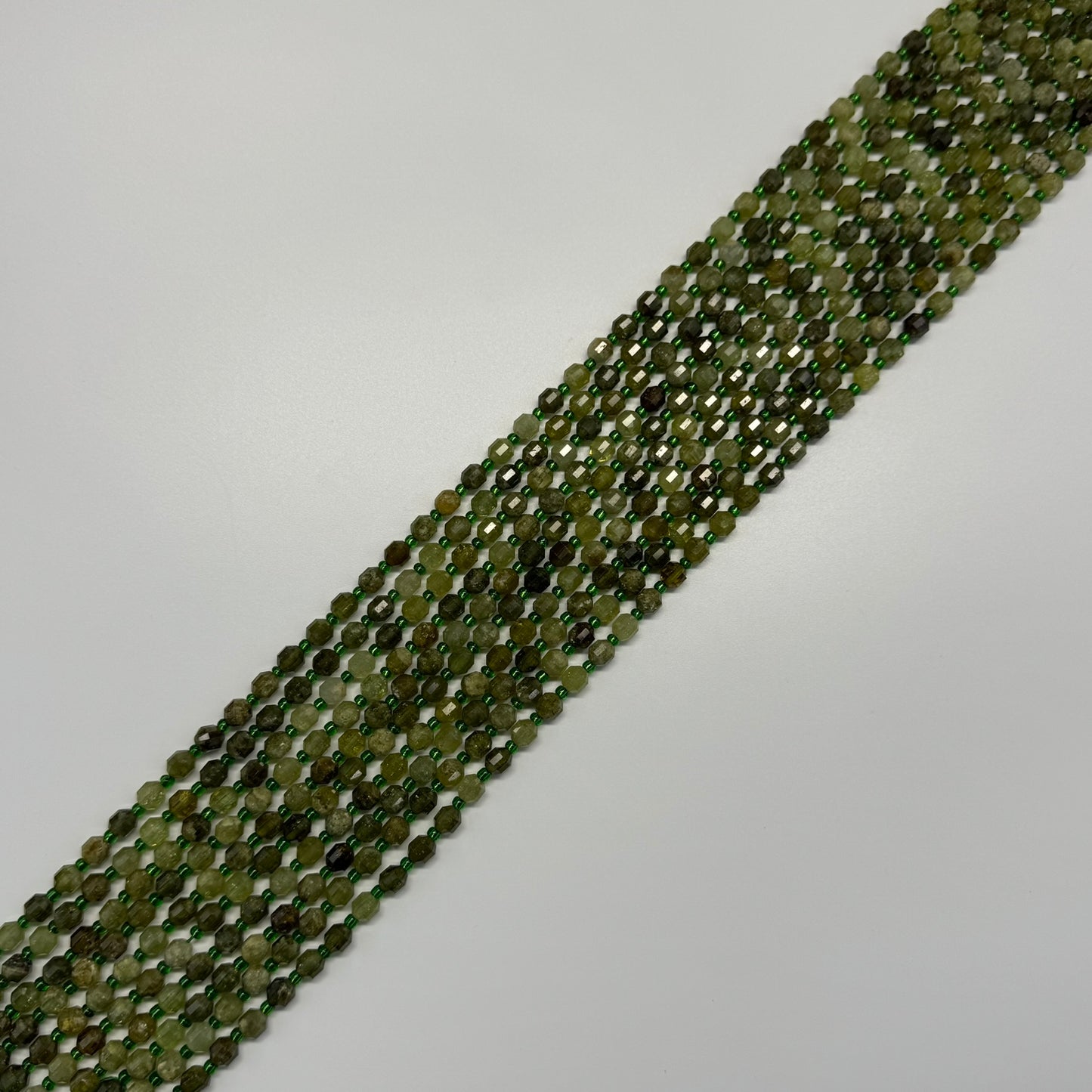 Green Garnet	Faceted Dodecahedron Gemstone Beads	(AA Quality)