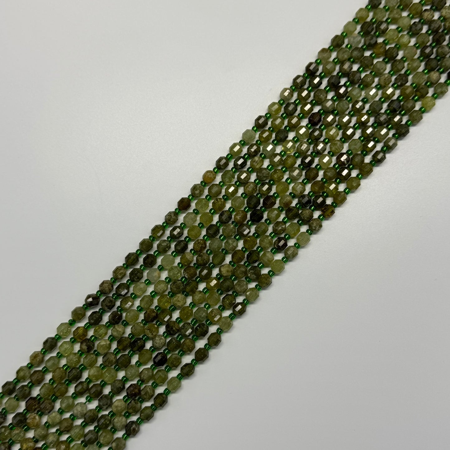 Green Garnet	Faceted Dodecahedron Gemstone Beads	(AA Quality)