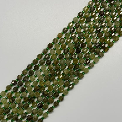 Green Garnet	Faceted Dodecahedron Gemstone Beads	(AA Quality)