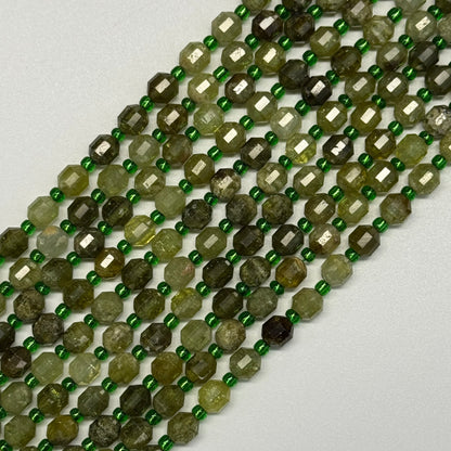 Green Garnet	Faceted Dodecahedron Gemstone Beads	(AA Quality)