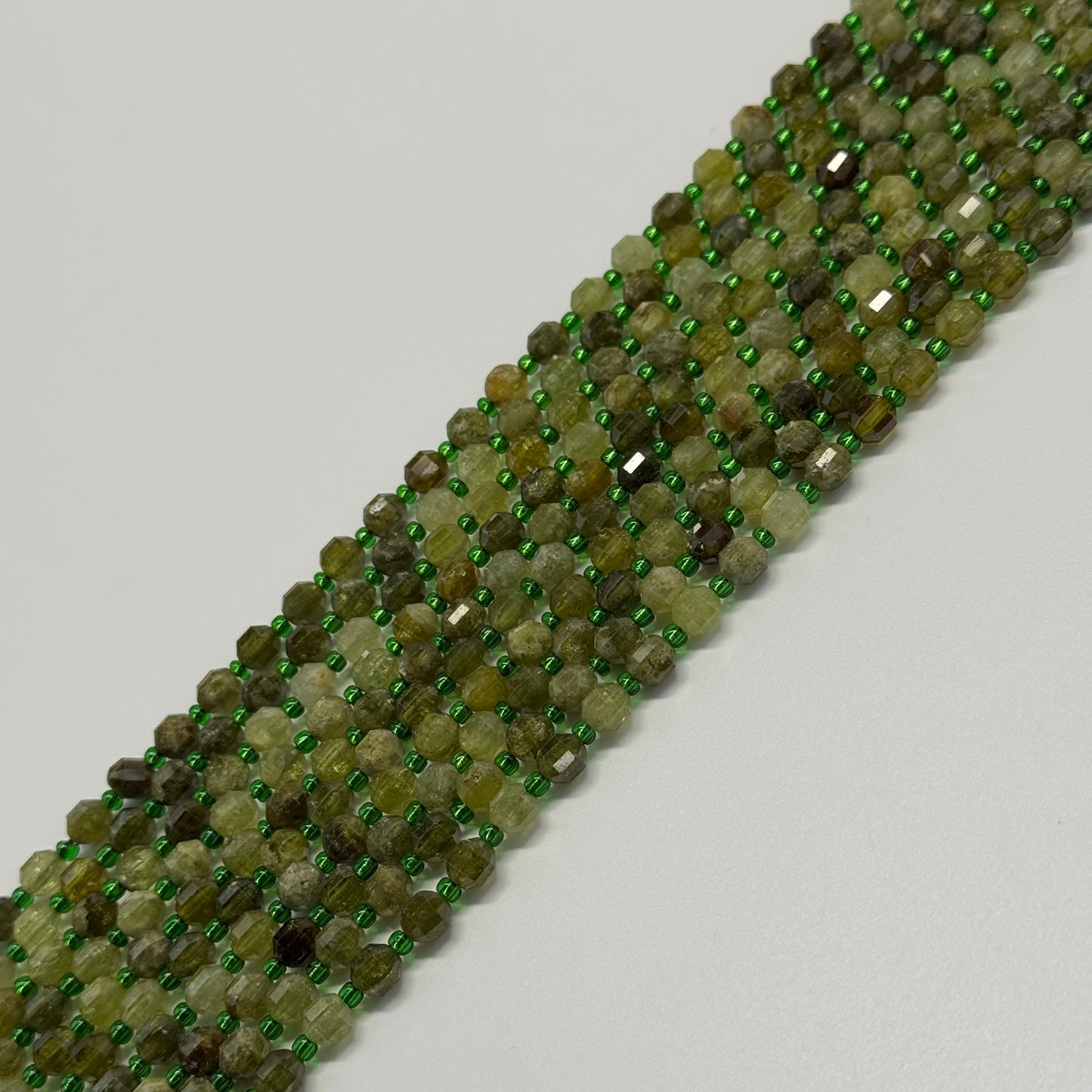 Green Garnet	Faceted Dodecahedron Gemstone Beads	(AA Quality)