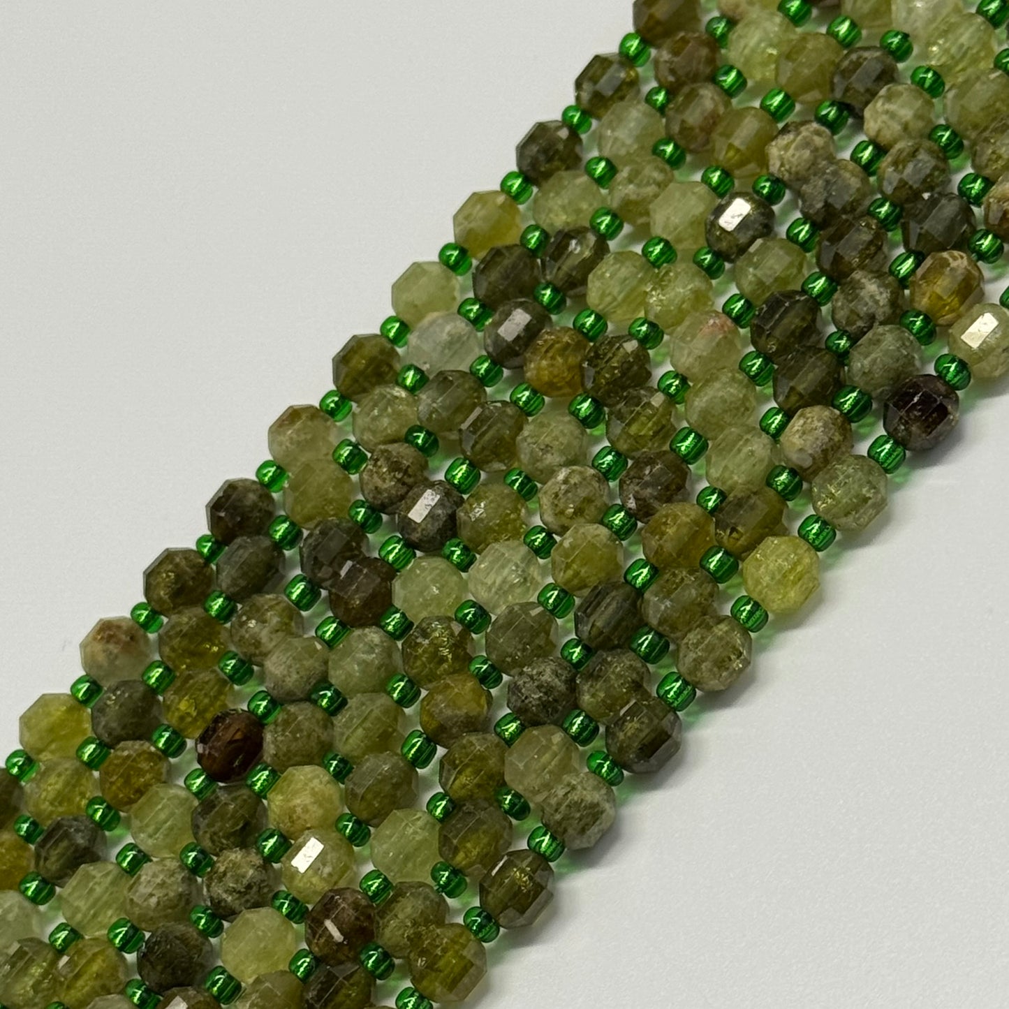 Green Garnet	Faceted Dodecahedron Gemstone Beads	(AA Quality)