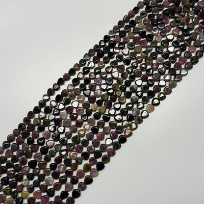 Multicolor Tourmaline Polished Heart Shape Gemstone Beads