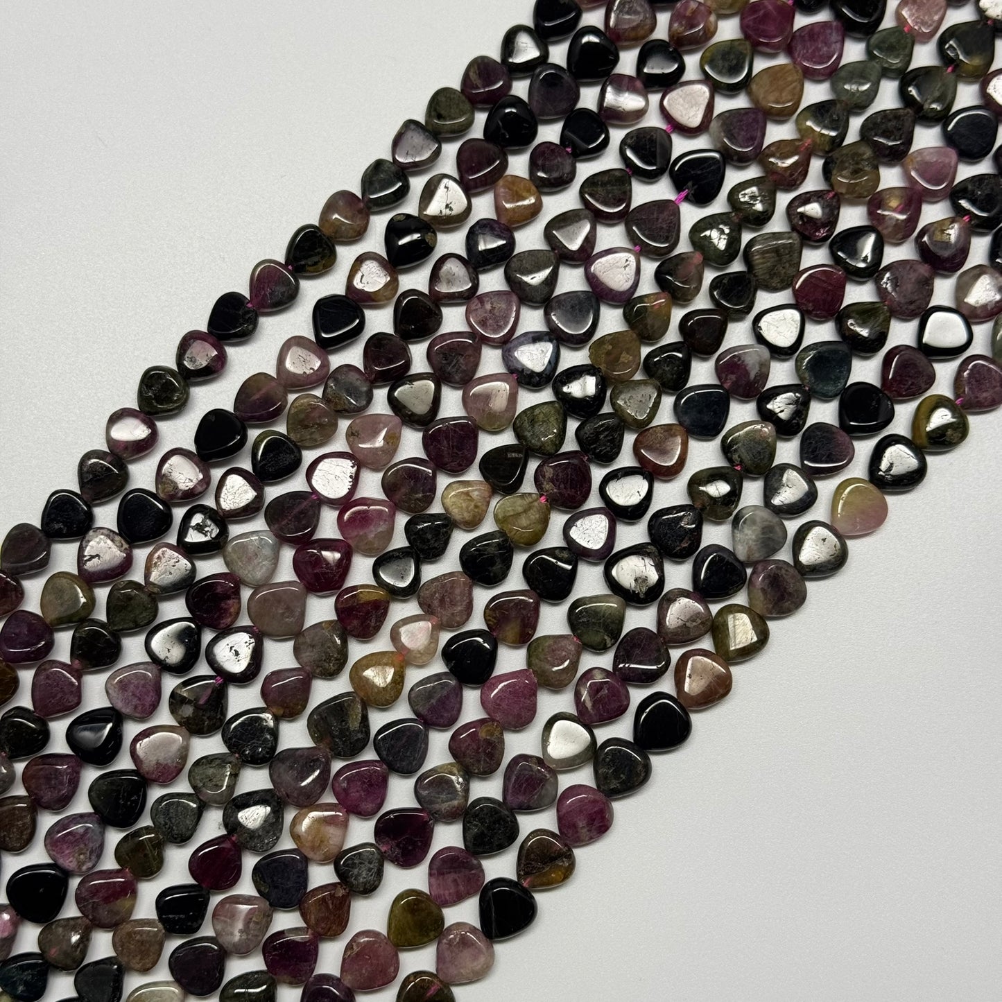 Multicolor Tourmaline Polished Heart Shape Gemstone Beads