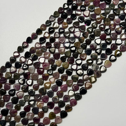 Multicolor Tourmaline Polished Heart Shape Gemstone Beads