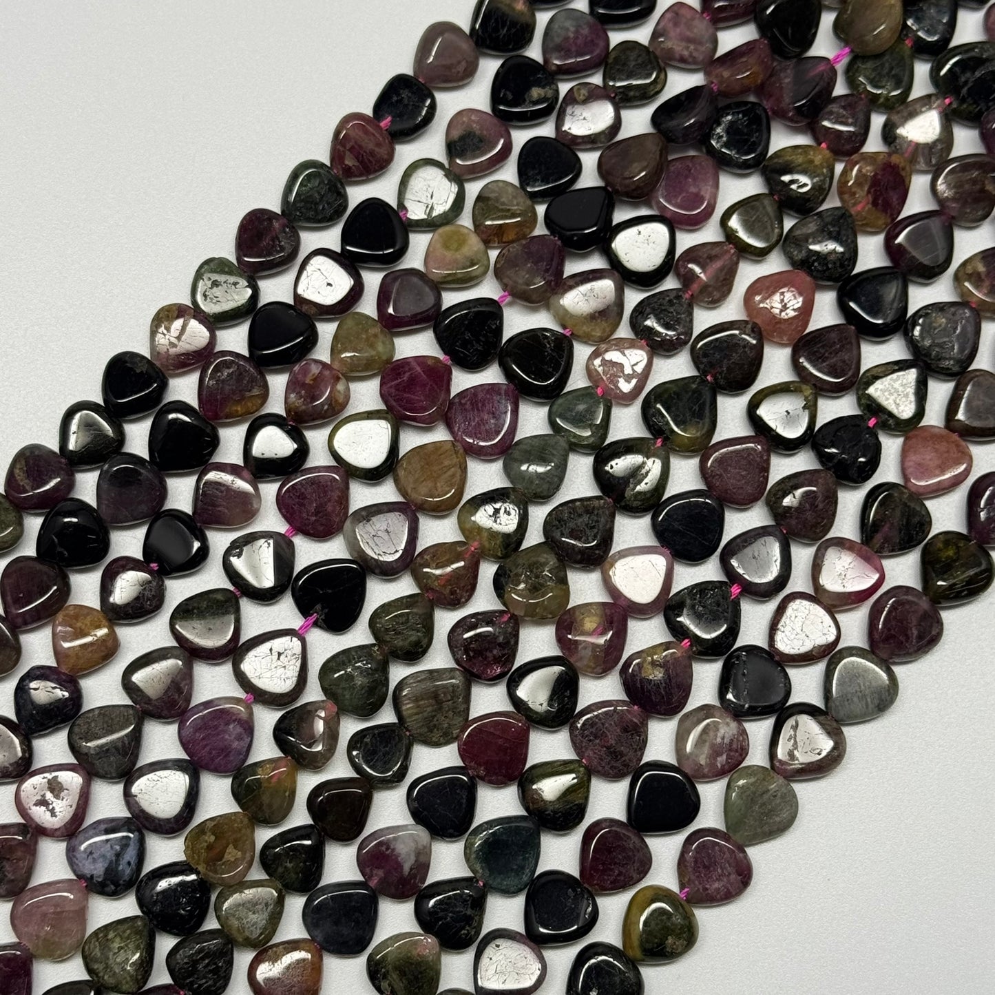 Multicolor Tourmaline Polished Heart Shape Gemstone Beads