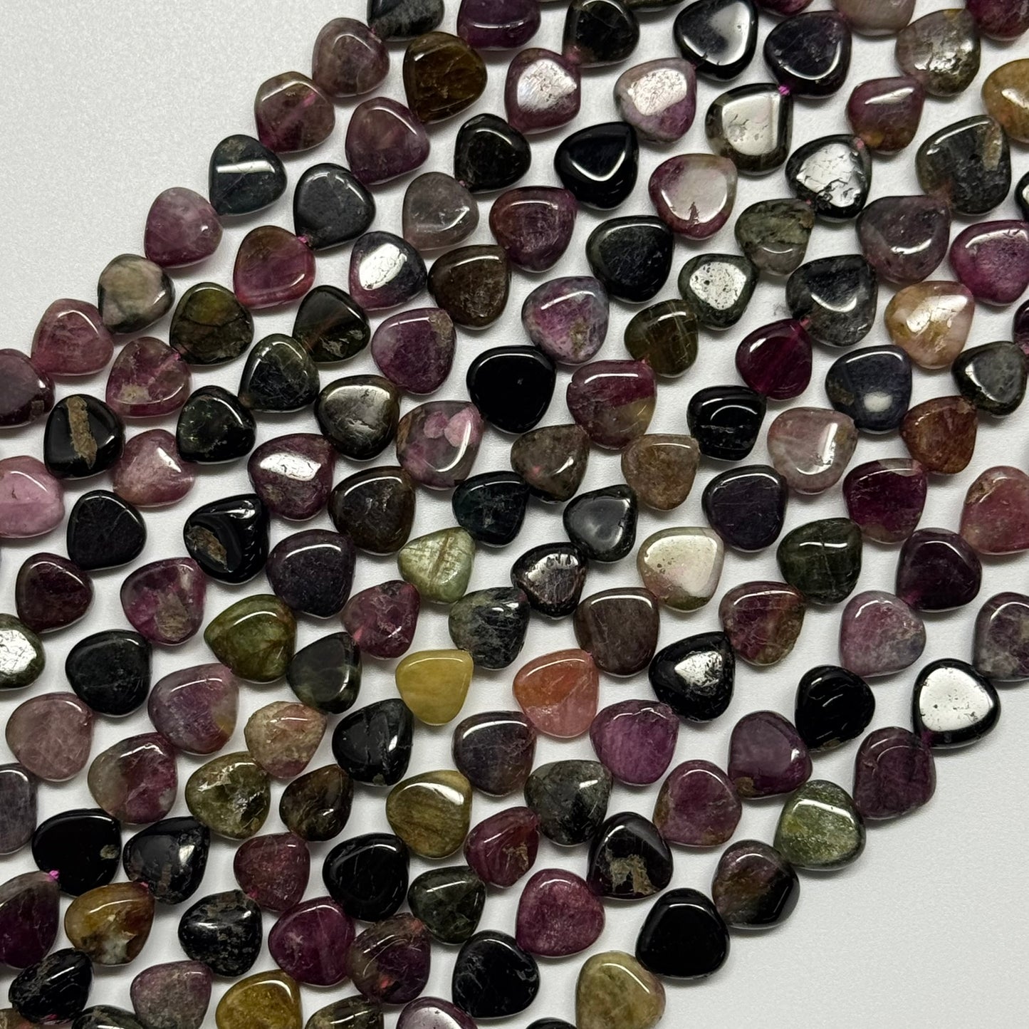 Multicolor Tourmaline Polished Heart Shape Gemstone Beads