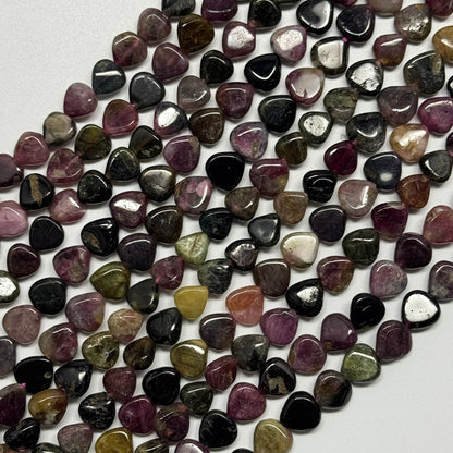 Multicolor Tourmaline Polished Heart Shape Gemstone Beads