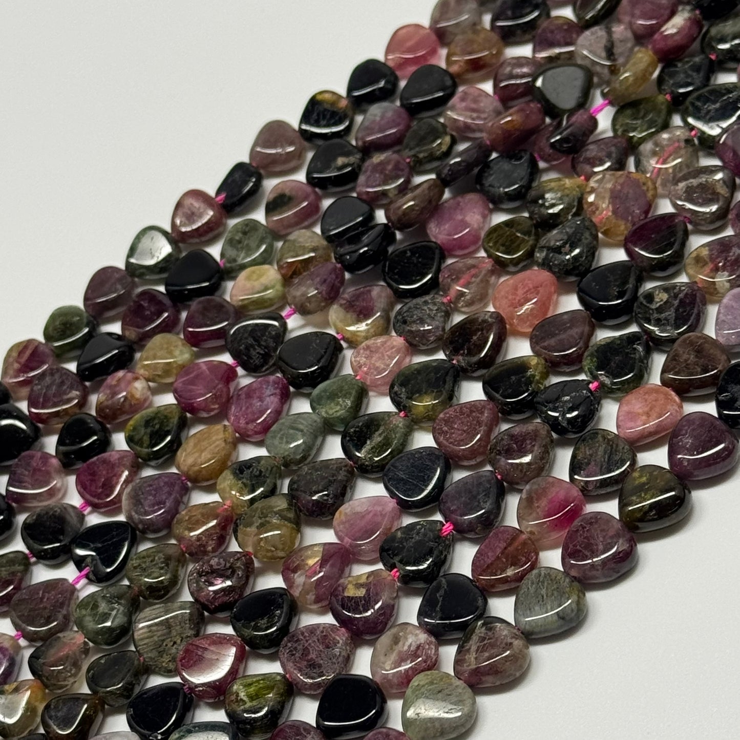 Multicolor Tourmaline Polished Heart Shape Gemstone Beads