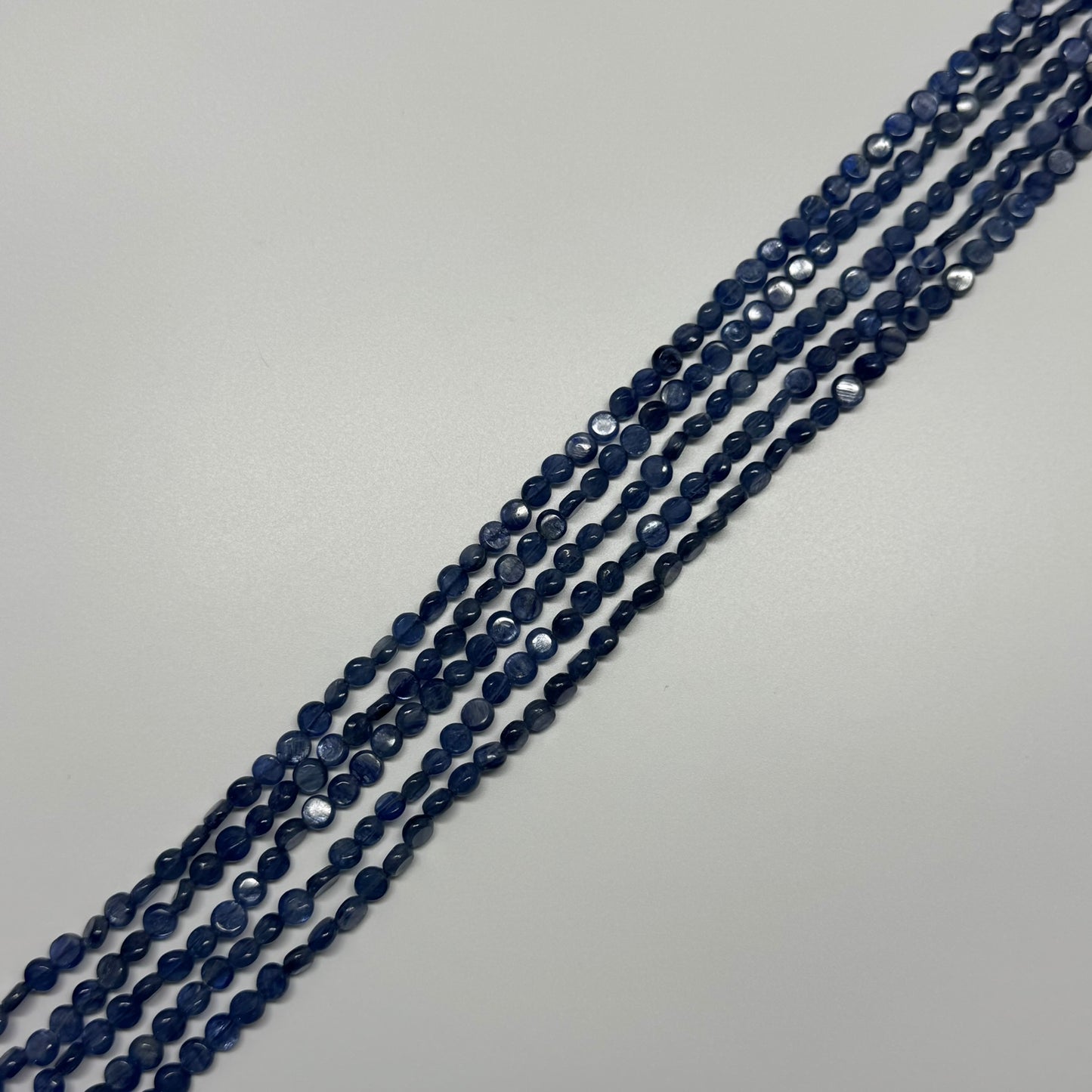 Natural Kyanite Polished Round Flat Gemstone Beads