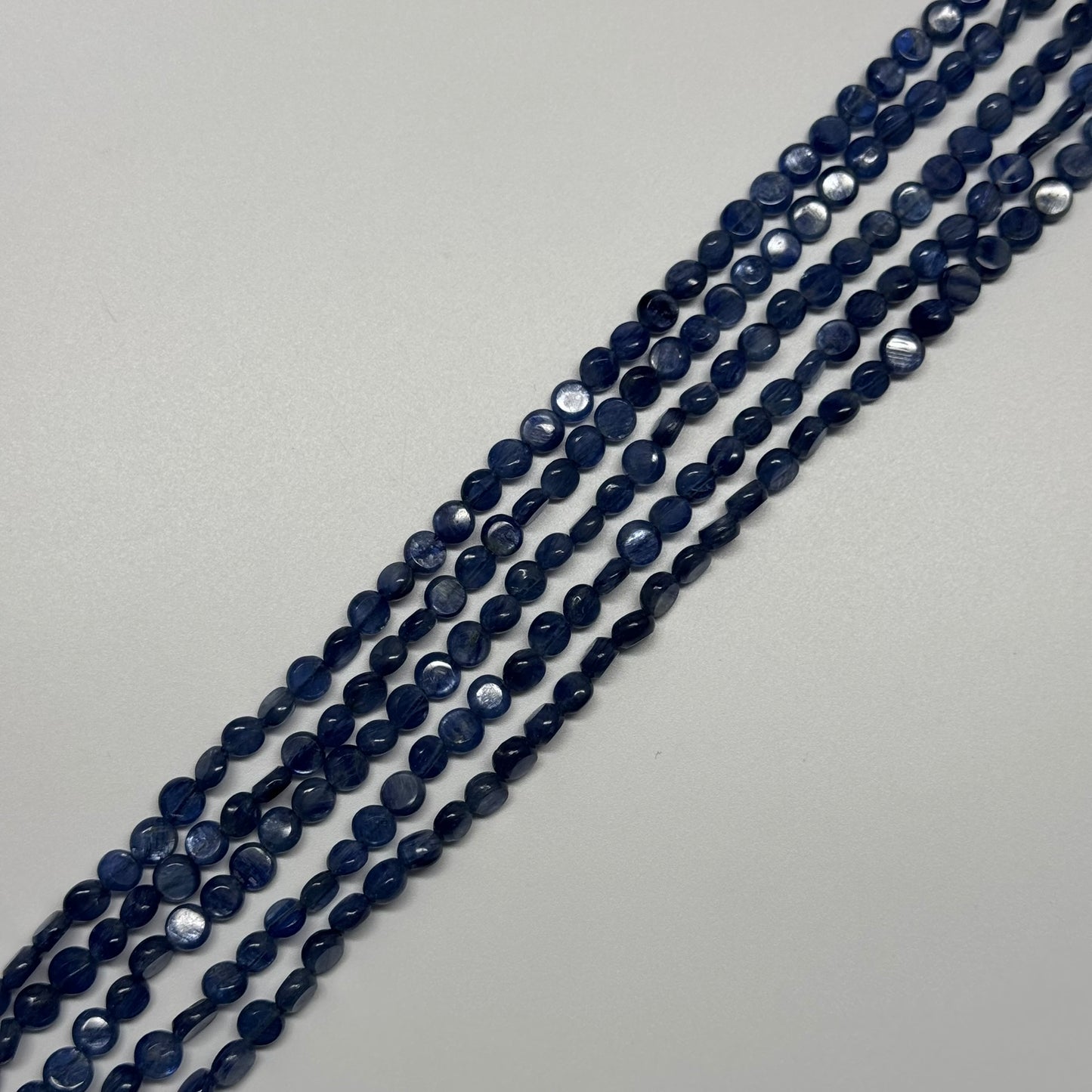 Natural Kyanite Polished Round Flat Gemstone Beads