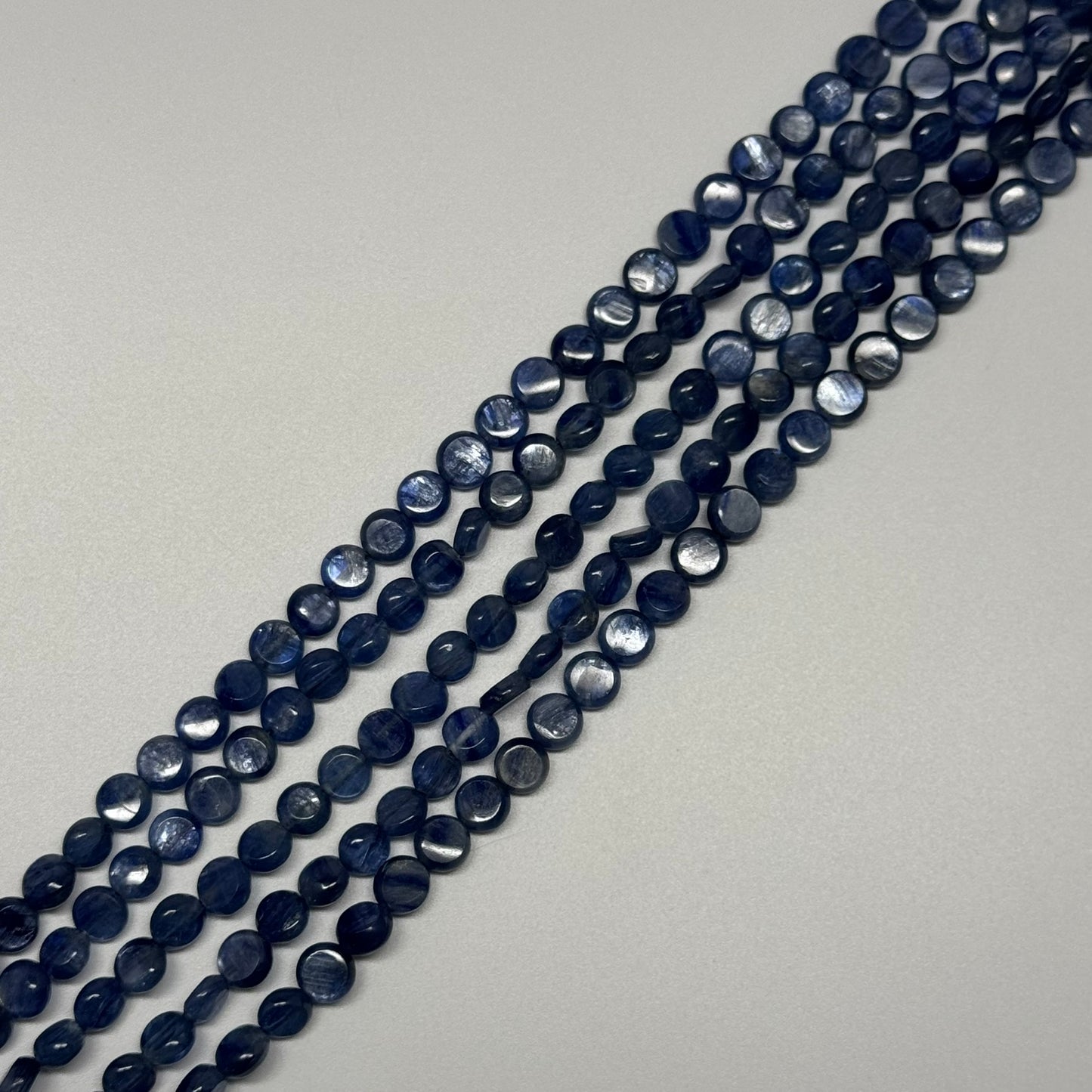 Natural Kyanite Polished Round Flat Gemstone Beads
