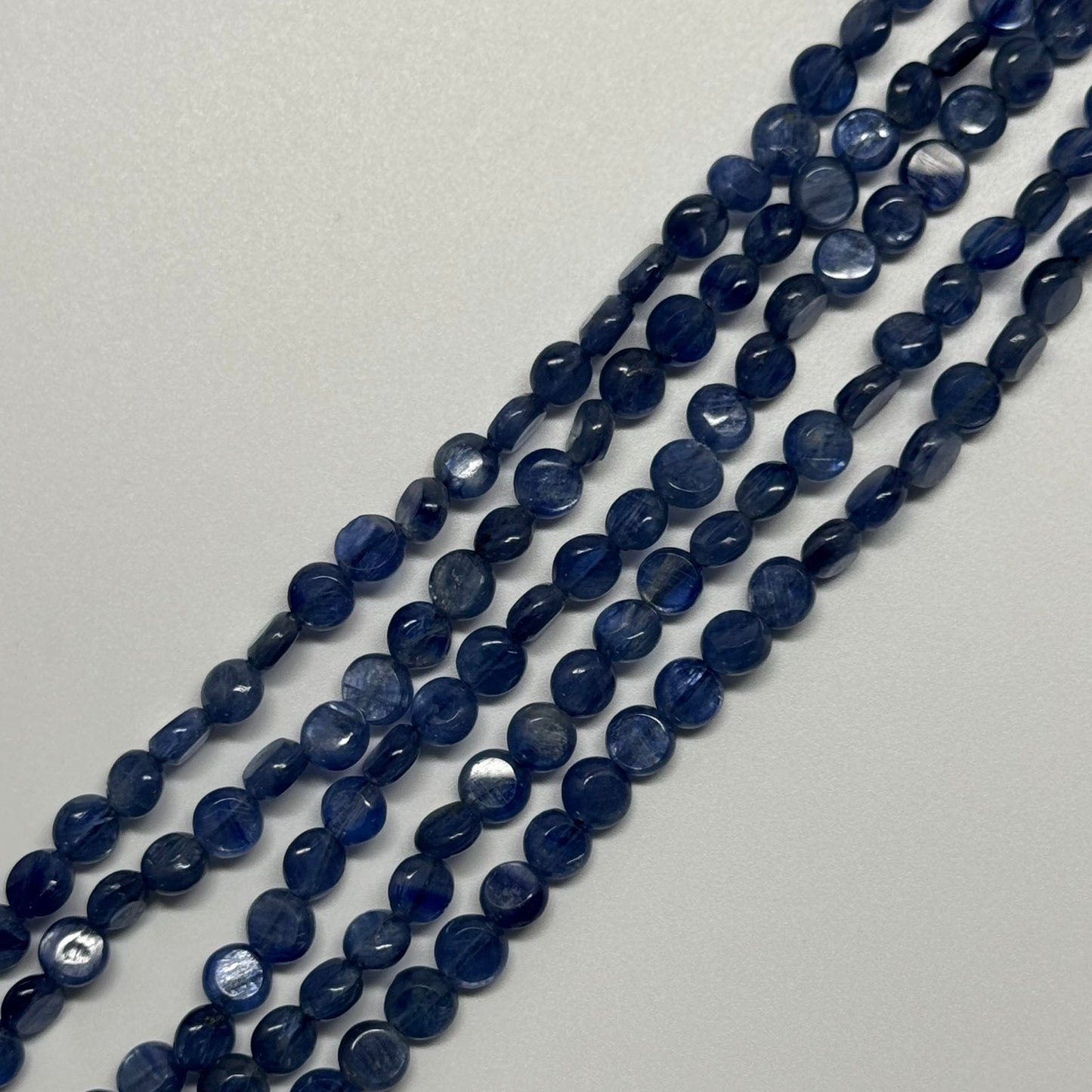 Natural Kyanite Polished Round Flat Gemstone Beads