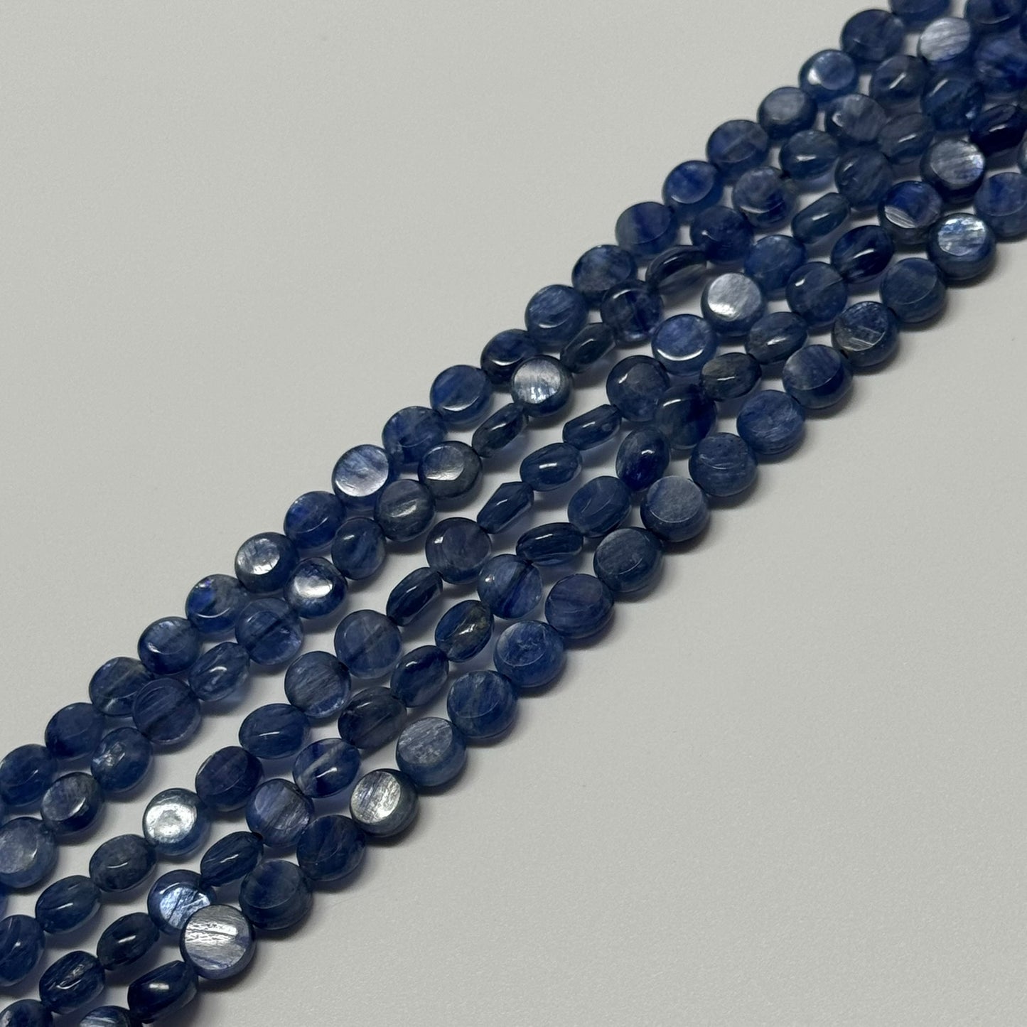 Natural Kyanite Polished Round Flat Gemstone Beads
