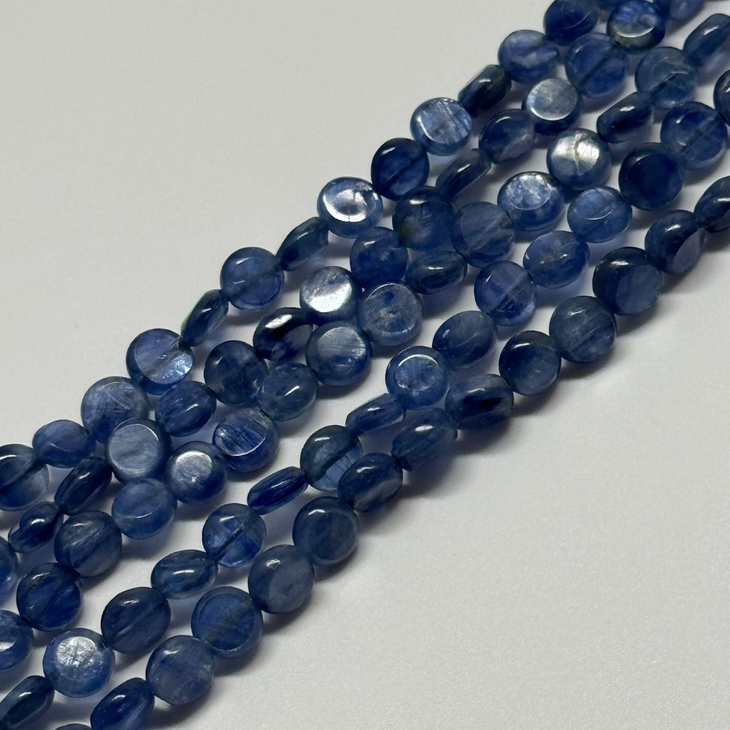 Natural Kyanite Polished Round Flat Gemstone Beads