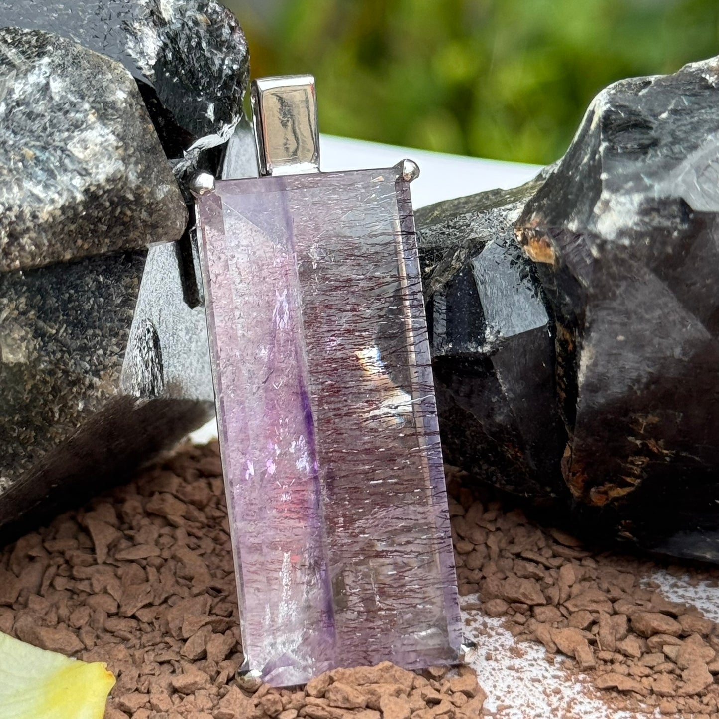 Sacred Seven Rectangular Pendant – Handcut Faceted Jewelry in 925 Sterling Silver