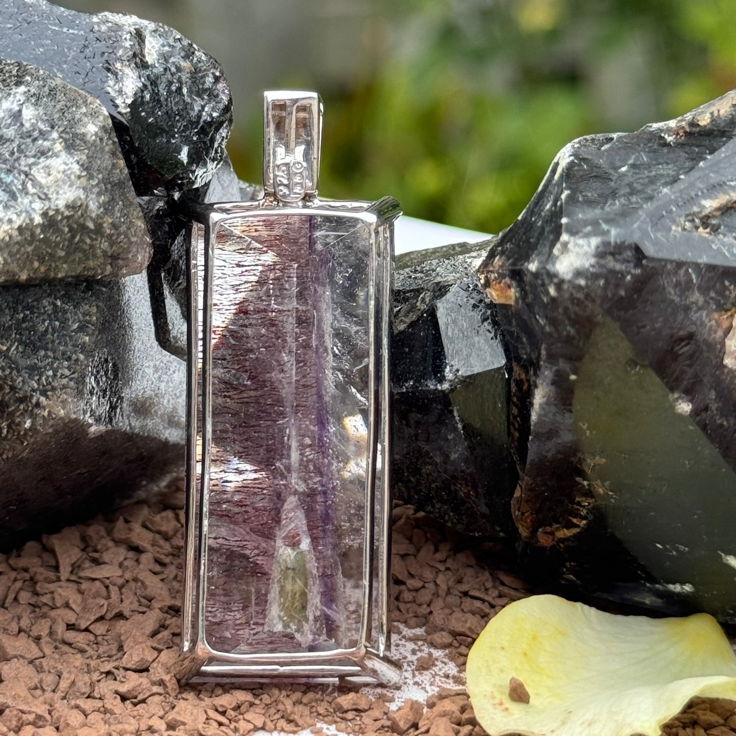 Sacred Seven Rectangular Pendant – Handcut Faceted Jewelry in 925 Sterling Silver
