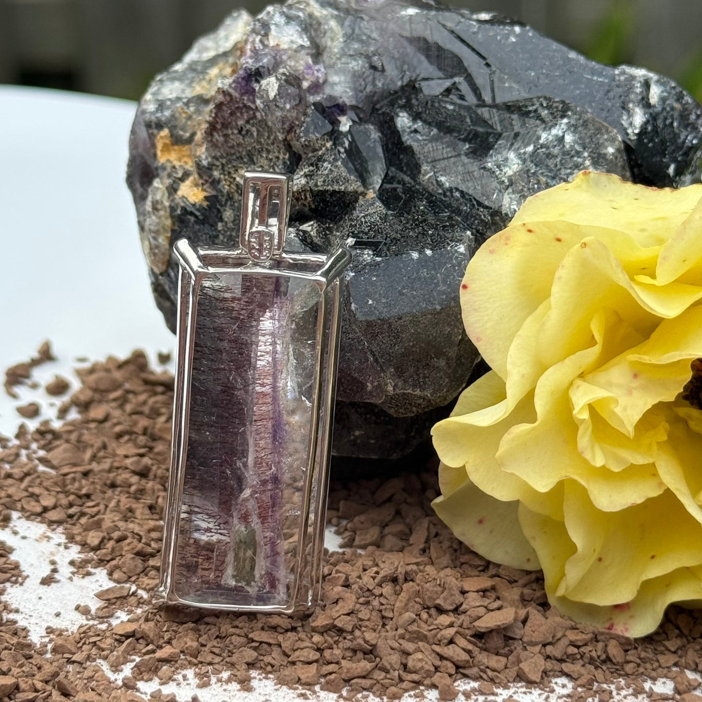 Sacred Seven Rectangular Pendant – Handcut Faceted Jewelry in 925 Sterling Silver