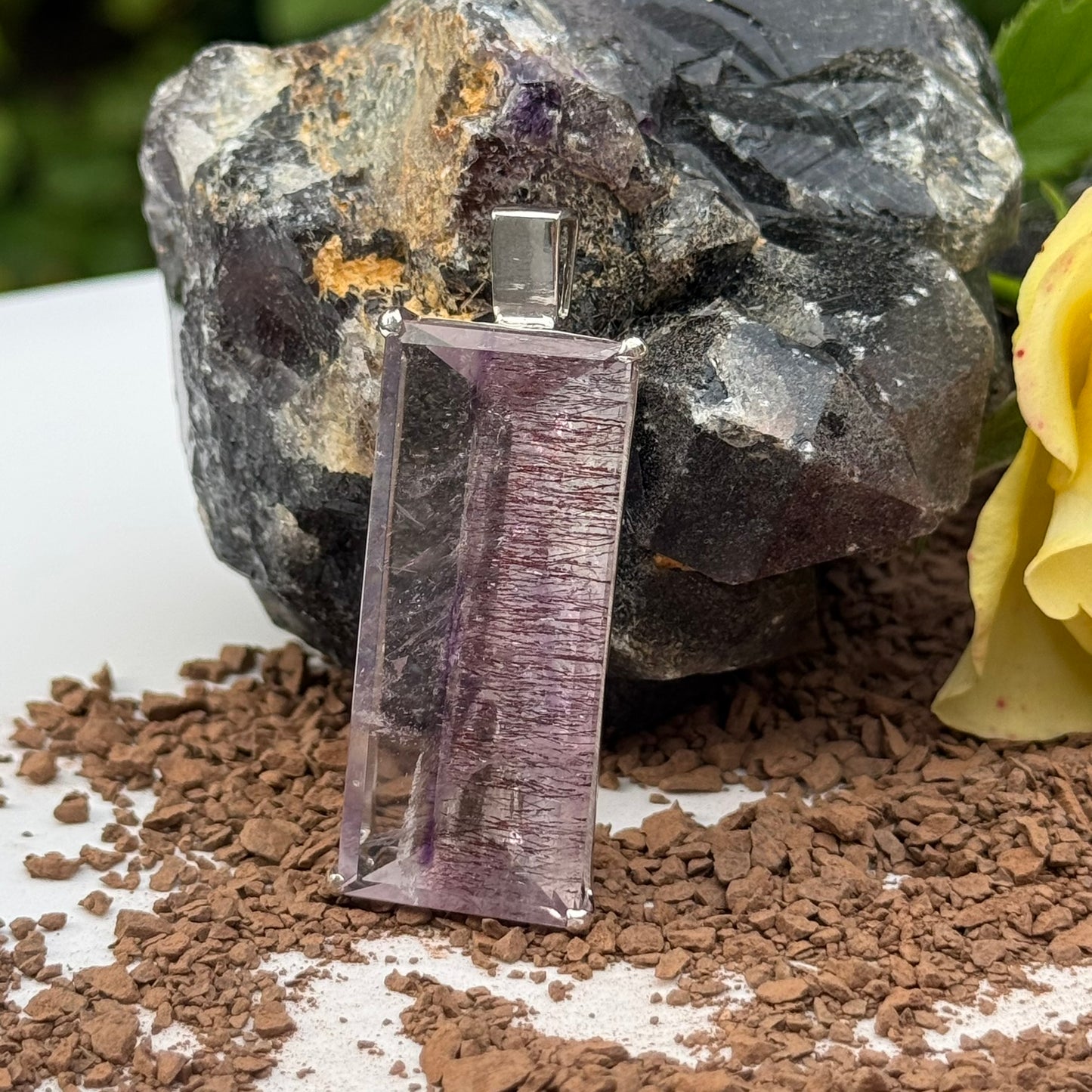 Sacred Seven Rectangular Pendant – Handcut Faceted Jewelry in 925 Sterling Silver