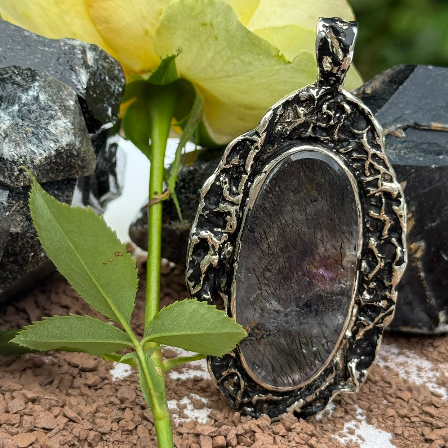 Sacred Seven Oval Pendant – Black Patina Jewelry in 925 Sterling Silver