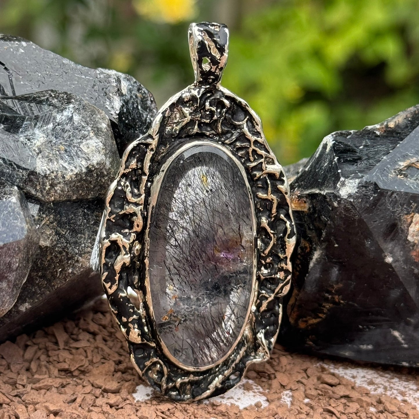 Sacred Seven Oval Pendant – Black Patina Jewelry in 925 Sterling Silver