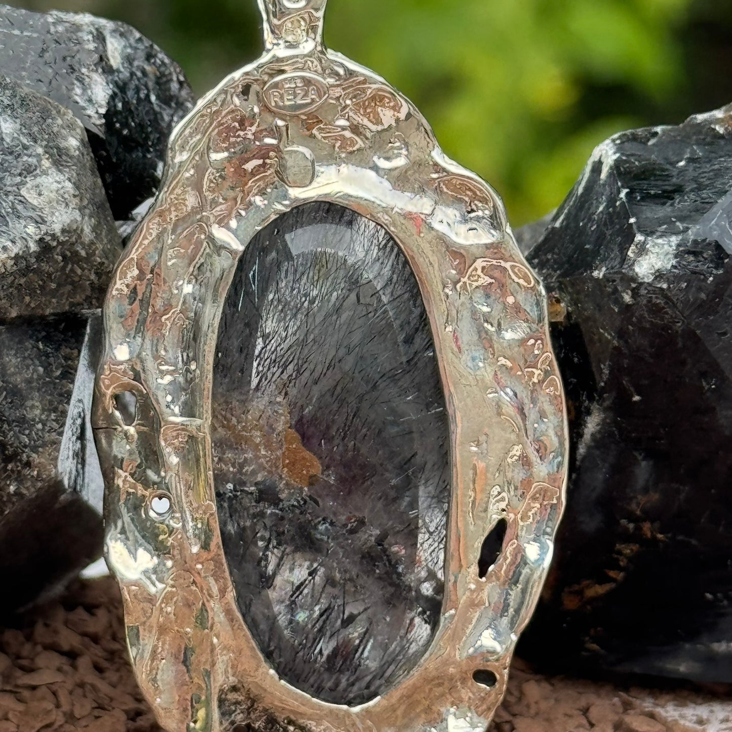 Sacred Seven Oval Pendant – Black Patina Jewelry in 925 Sterling Silver