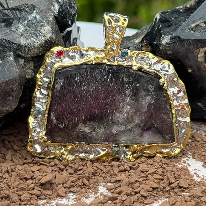 Sacred Seven Freeform Pendant with Multicolor Sapphire – Artistic 18k Yellow Gold Plating Natural Gemstone Jewelry in 925 Sterling Silver