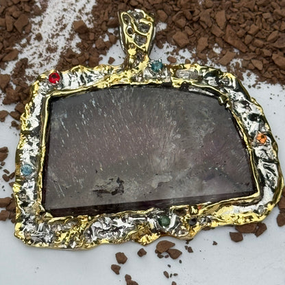 Sacred Seven Freeform Pendant with Multicolor Sapphire – Artistic 18k Yellow Gold Plating Natural Gemstone Jewelry in 925 Sterling Silver