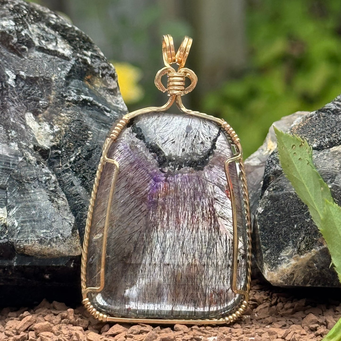 Sacred Seven Freeform Pendant – 14k Yellow Gold Filled Wire-Wrapped Natural Gemstone in 925 Sterling Silver