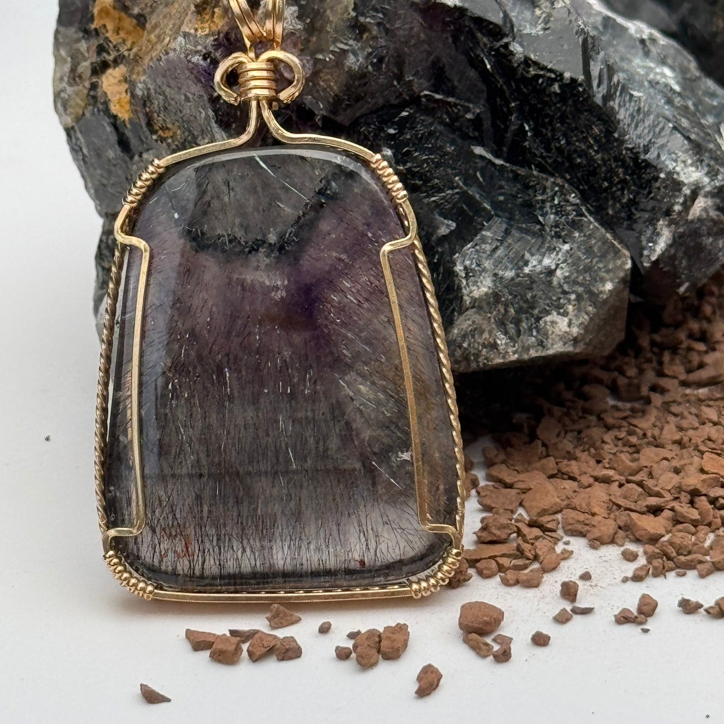 Sacred Seven Freeform Pendant – 14k Yellow Gold Filled Wire-Wrapped Natural Gemstone in 925 Sterling Silver