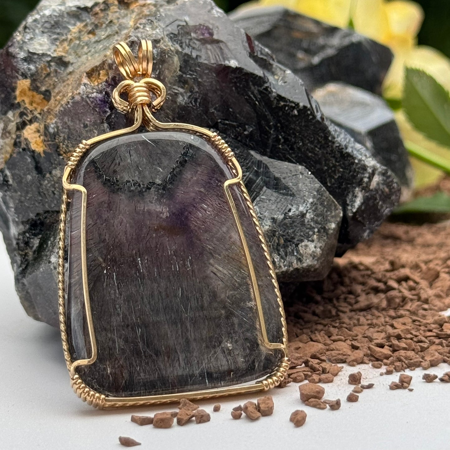 Sacred Seven Freeform Pendant – 14k Yellow Gold Filled Wire-Wrapped Natural Gemstone in 925 Sterling Silver