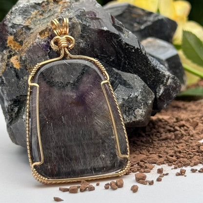 Sacred Seven Freeform Pendant – 14k Yellow Gold Filled Wire-Wrapped Natural Gemstone in 925 Sterling Silver