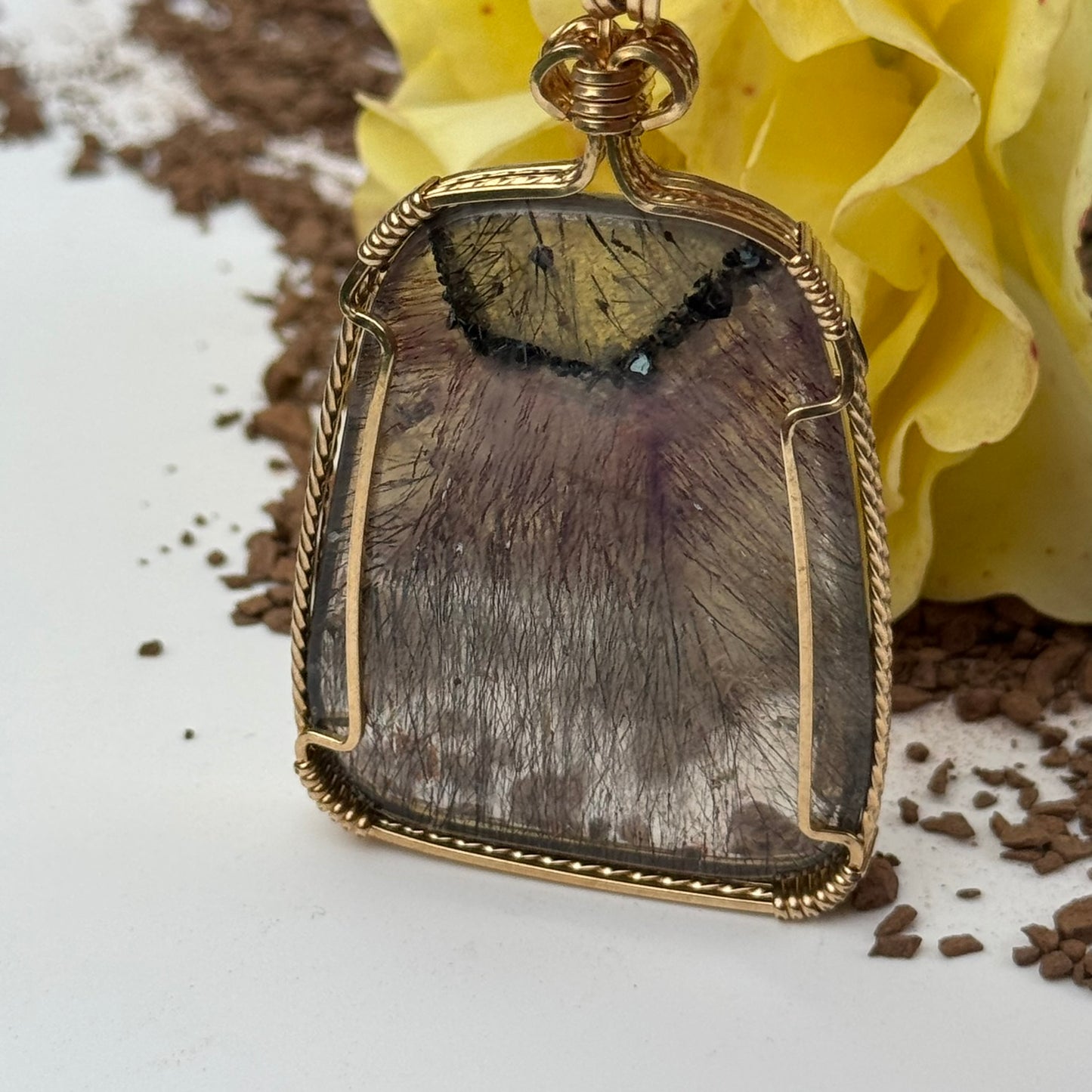 Sacred Seven Freeform Pendant – 14k Yellow Gold Filled Wire-Wrapped Natural Gemstone in 925 Sterling Silver