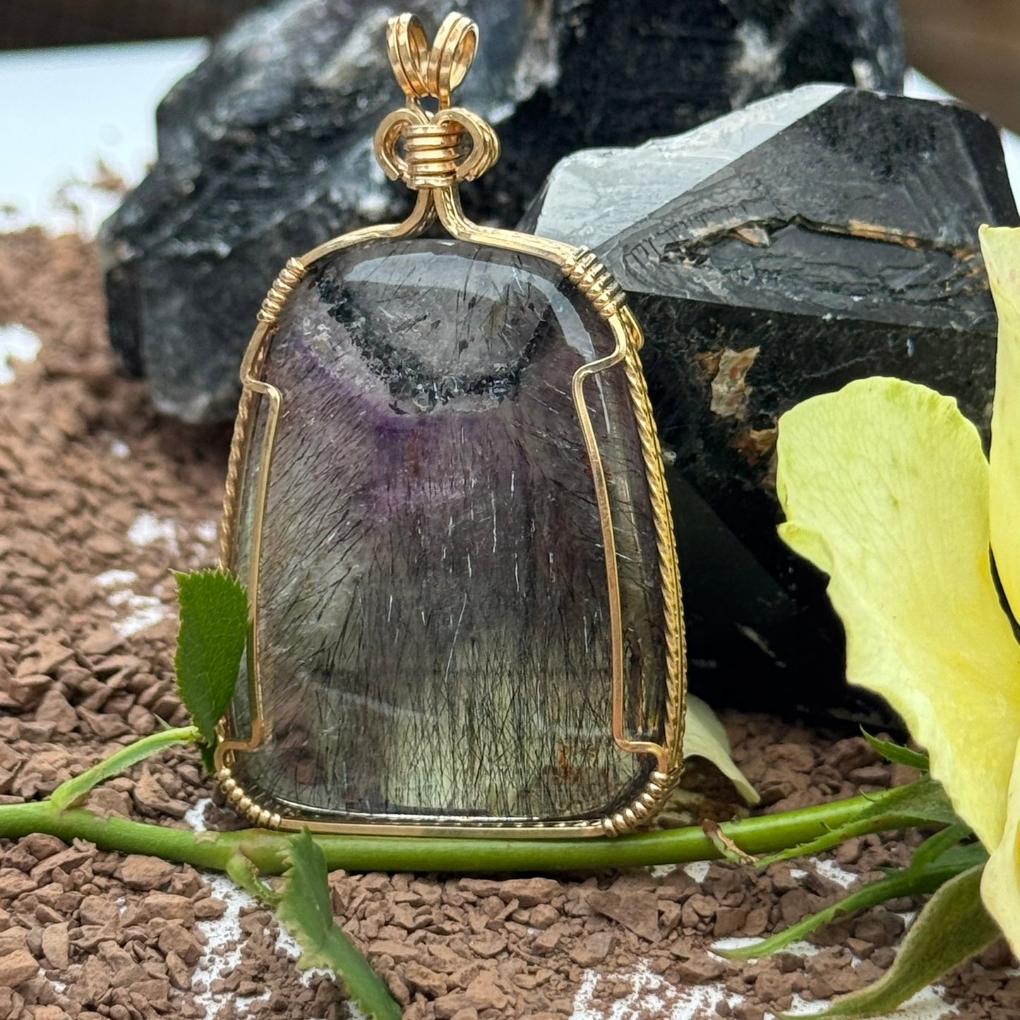 Sacred Seven Freeform Pendant – 14k Yellow Gold Filled Wire-Wrapped Natural Gemstone in 925 Sterling Silver