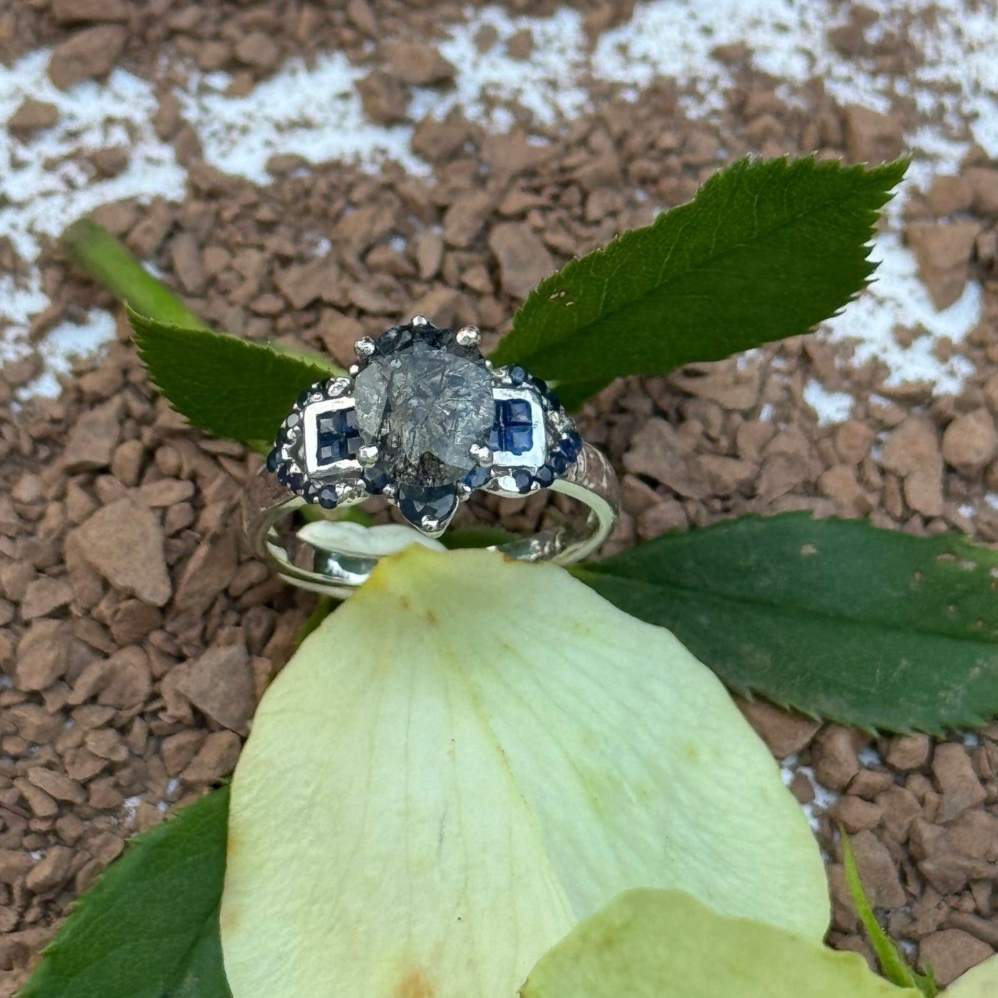 Sacred Seven with Sapphire Ring – Floral Cluster Natural Gemstone Jewelry in 925 Sterling Silver