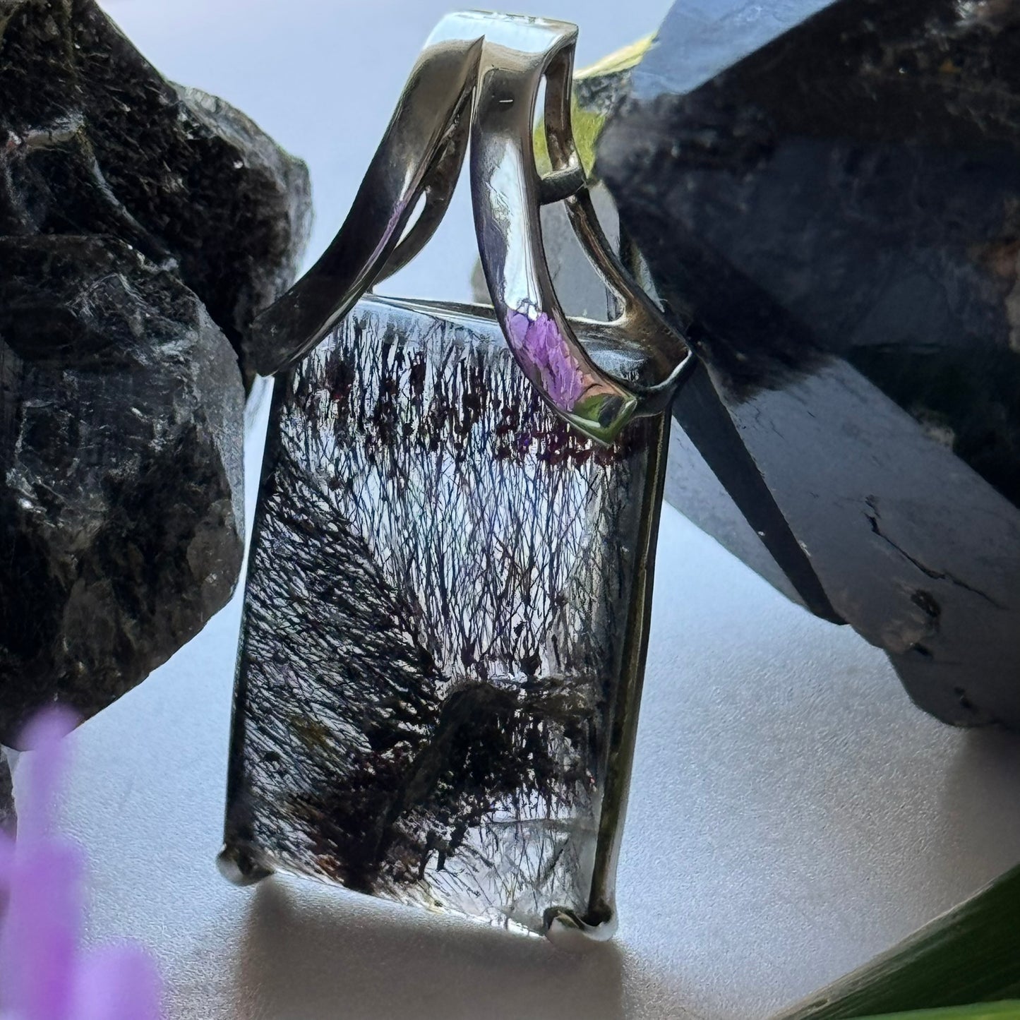 Sacred Seven Rectangular Pendant – Checker Board Crystal Jewelry in 925 Sterling Silver
