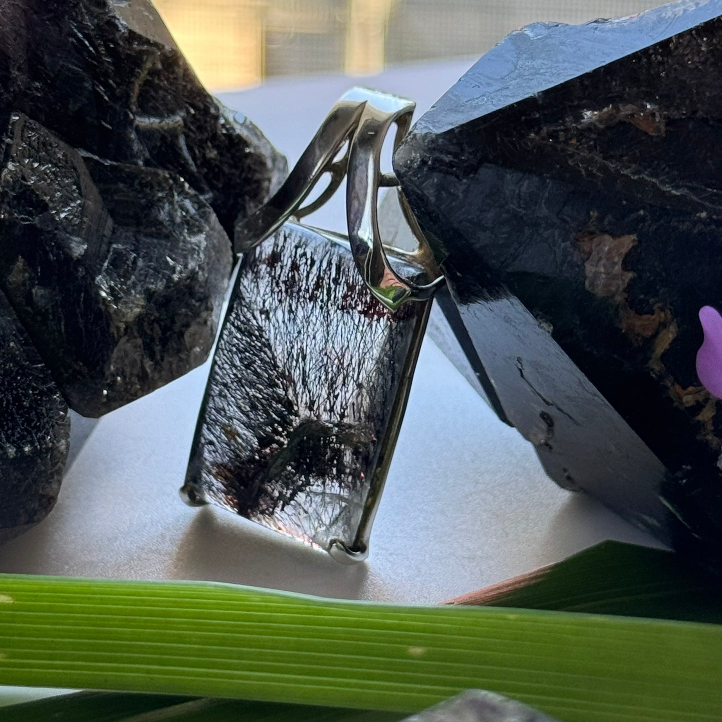 Sacred Seven Rectangular Pendant – Checker Board Crystal Jewelry in 925 Sterling Silver