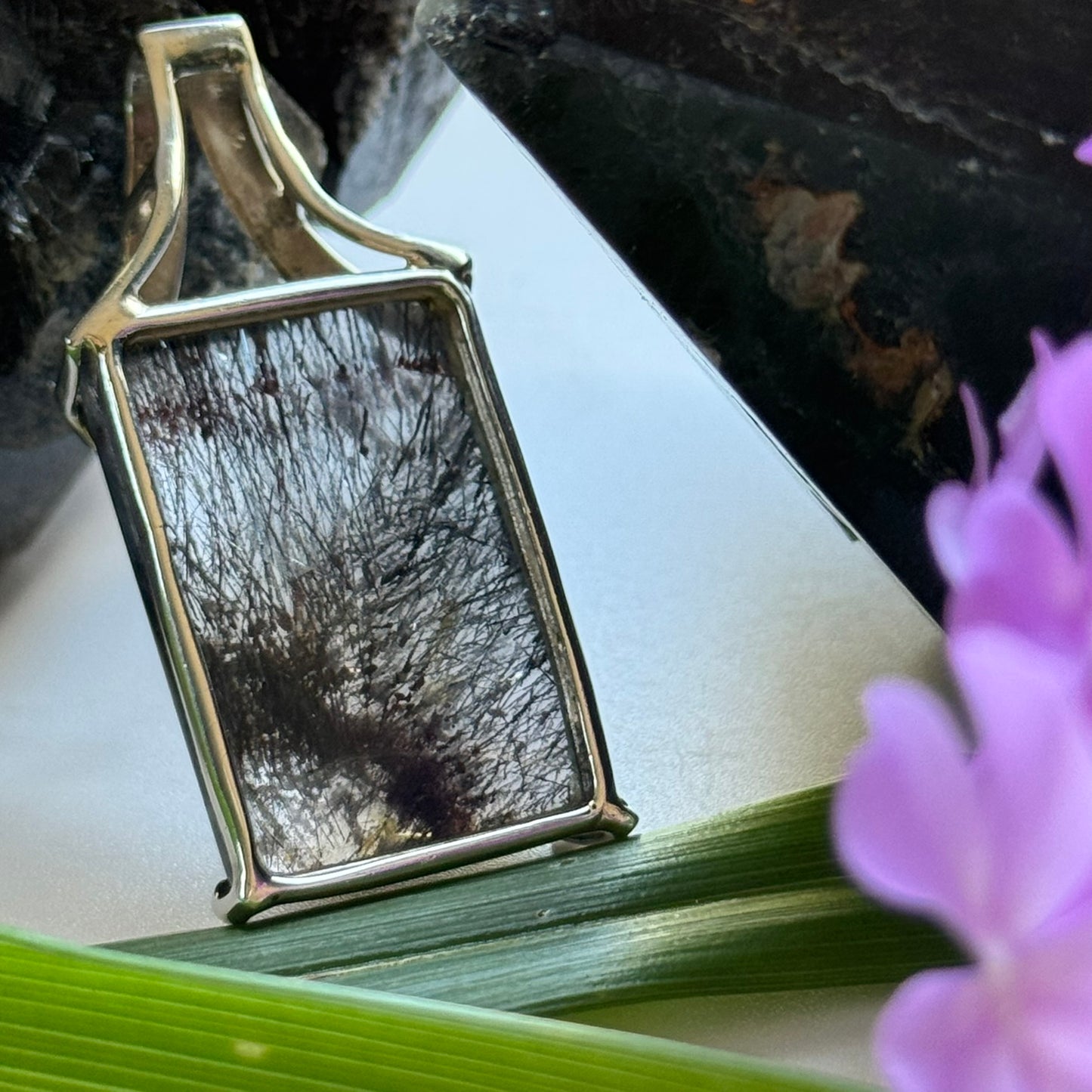 Sacred Seven Rectangular Pendant – Checker Board Crystal Jewelry in 925 Sterling Silver